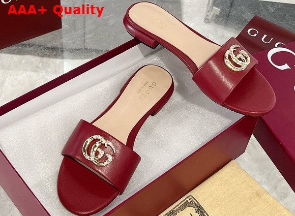 Gucci Womens Slide Sandal with Double G Red Leather Replica