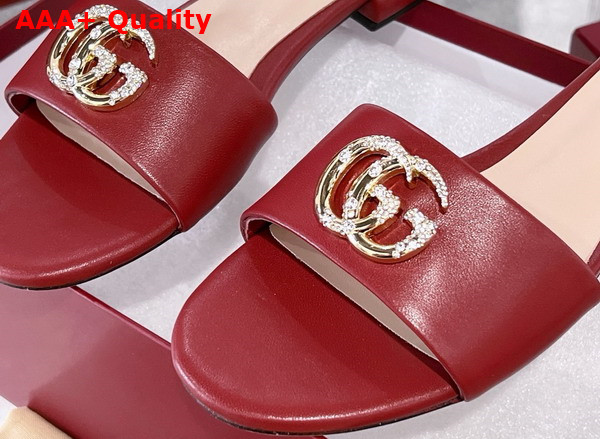 Gucci Womens Slide Sandal with Double G Red Leather Replica