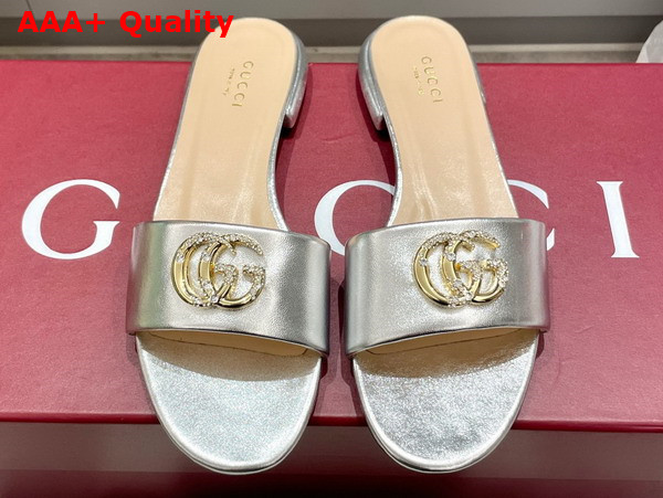 Gucci Womens Slide Sandal with Double G Silver Leather Replica