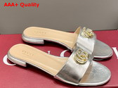 Gucci Womens Slide Sandal with Double G Silver Leather Replica