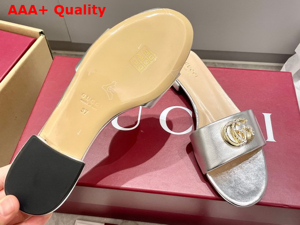 Gucci Womens Slide Sandal with Double G Silver Leather Replica