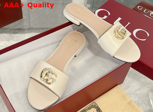 Gucci Womens Slide Sandal with Double G White Leather Replica