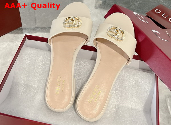 Gucci Womens Slide Sandal with Double G White Leather Replica