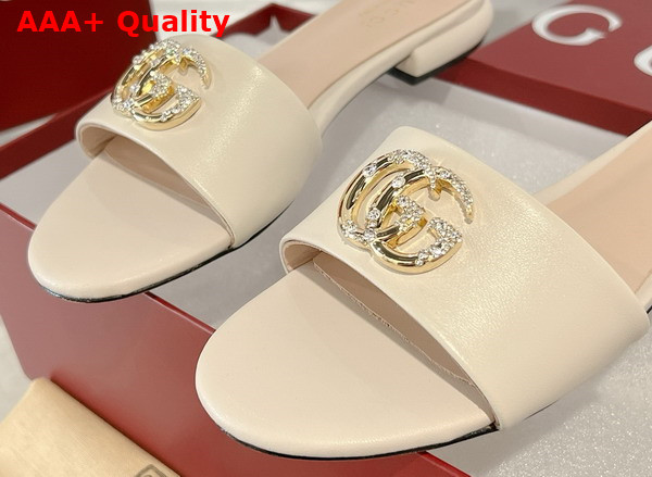 Gucci Womens Slide Sandal with Double G White Leather Replica