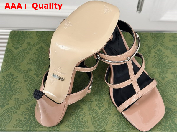 Gucci Womens Slim Horsebit Slide Sandal in Pink Patent Leather 776643 Replica