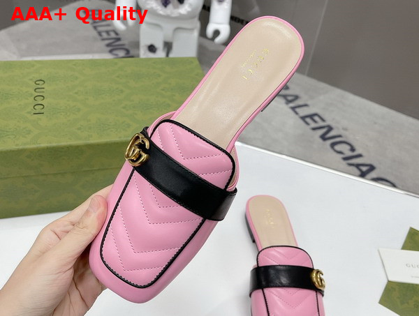 Gucci Womens Slipper with Double G Pink Leather with Matelasse Chevron Insert 670398 Replica