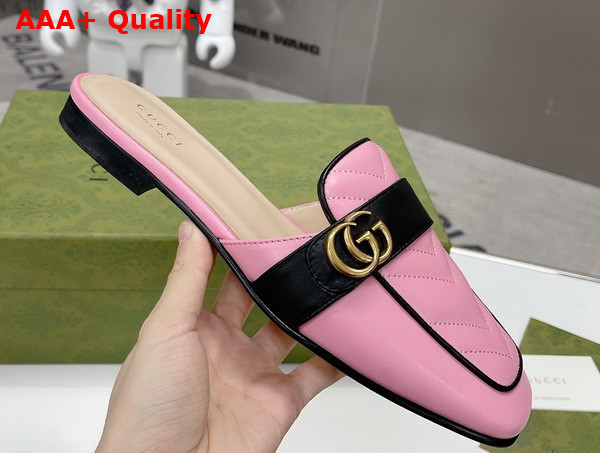 Gucci Womens Slipper with Double G Pink Leather with Matelasse Chevron Insert 670398 Replica