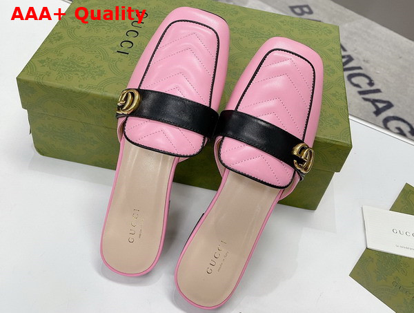 Gucci Womens Slipper with Double G Pink Leather with Matelasse Chevron Insert 670398 Replica