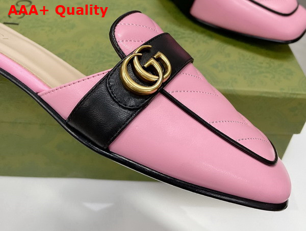 Gucci Womens Slipper with Double G Pink Leather with Matelasse Chevron Insert 670398 Replica
