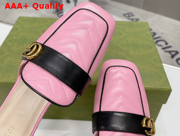 Gucci Womens Slipper with Double G Pink Leather with Matelasse Chevron Insert 670398 Replica