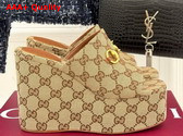Gucci Womens Wedge Sandal with Horsebit Beige and Dark Brown GG Canvas 816328 Replica