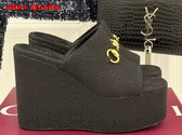 Gucci Womens Wedge Sandal with Horsebit Black GG Canvas 816328 Replica