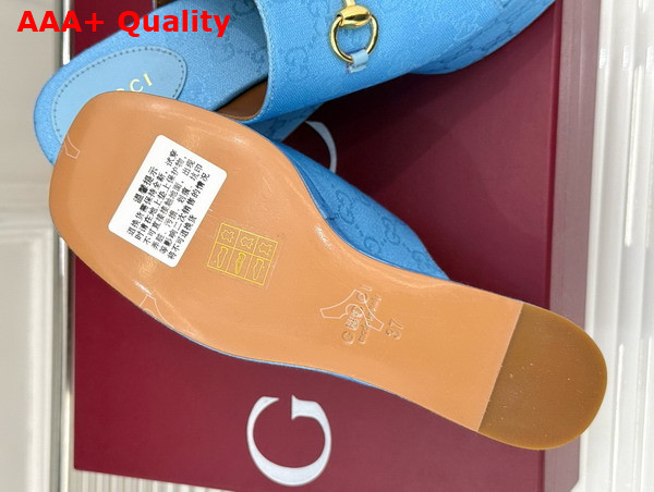 Gucci Womens Wedge Sandal with Horsebit Light Blue GG Canvas 816328 Replica