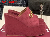 Gucci Womens Wedge Sandal with Horsebit Rosso Ancora Red GG Canvas 816328 Replica