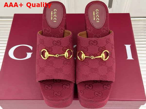 Gucci Womens Wedge Sandal with Horsebit Rosso Ancora Red GG Canvas 816328 Replica
