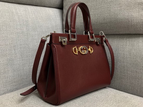 Gucci Zumi Grainy Leather Small Top Handle Bag in Burgundy 569712