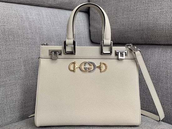 Gucci Zumi Grainy Leather Small Top Handle Bag in White 569712