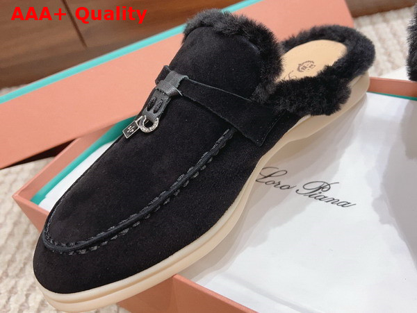 Loro Piana Charms Walk Babouche Loafers in Black Suede Leather Replica