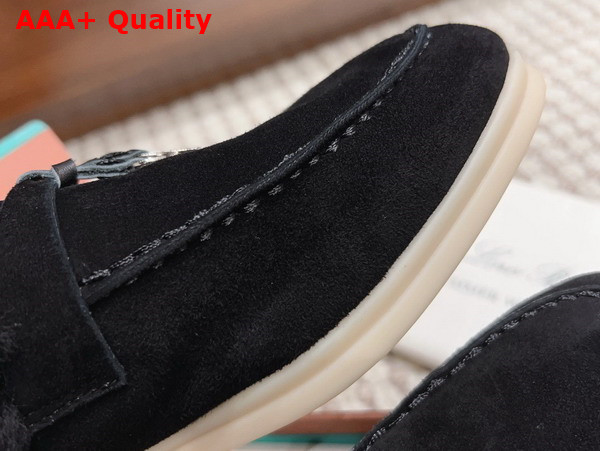 Loro Piana Charms Walk Babouche Loafers in Black Suede Leather Replica