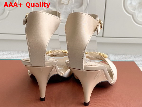 Loro Piana Olympia Heeled Sandal in Beige Satin Replica