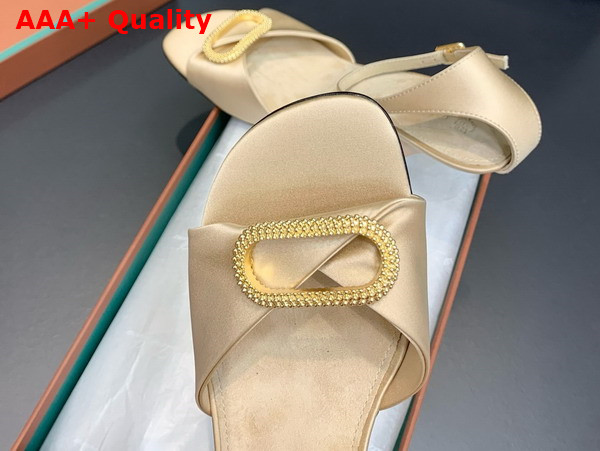 Loro Piana Olympia Heeled Sandal in Beige Silk Viscose Replica