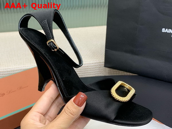 Loro Piana Olympia Heeled Sandal in Black Silk Viscose Replica
