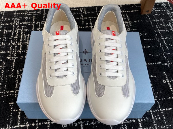 Prada Americas Cup Biker Fabric Sneakers White and Silver 3E6420 Replica
