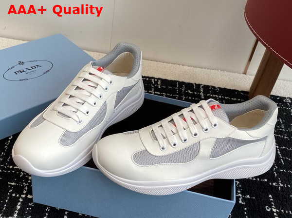 Prada Americas Cup Biker Fabric Sneakers White and Silver 3E6420 Replica