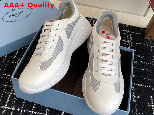 Prada Americas Cup Biker Fabric Sneakers White and Silver 3E6420 Replica