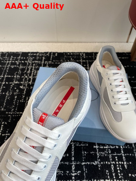 Prada Americas Cup Biker Fabric Sneakers White and Silver 3E6420 Replica