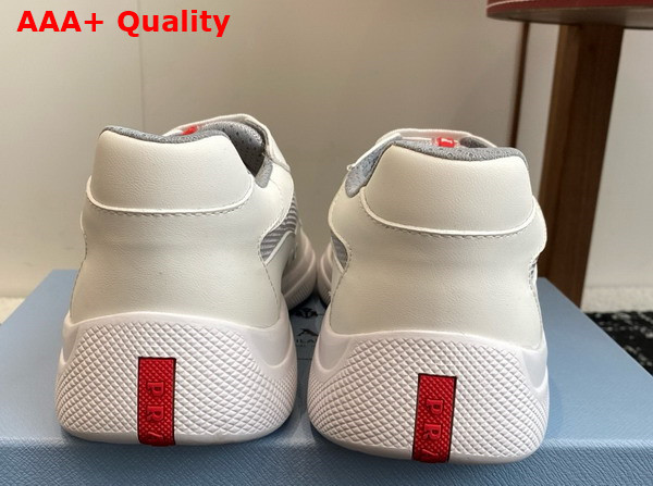 Prada Americas Cup Biker Fabric Sneakers White and Silver 3E6420 Replica