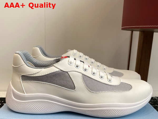 Prada Americas Cup Biker Fabric Sneakers White and Silver 3E6420 Replica