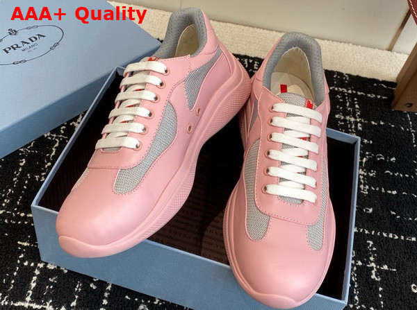 Prada Americas Cup Biker Fabric Sneakers in Alabaster Pink 3E6420 Replica