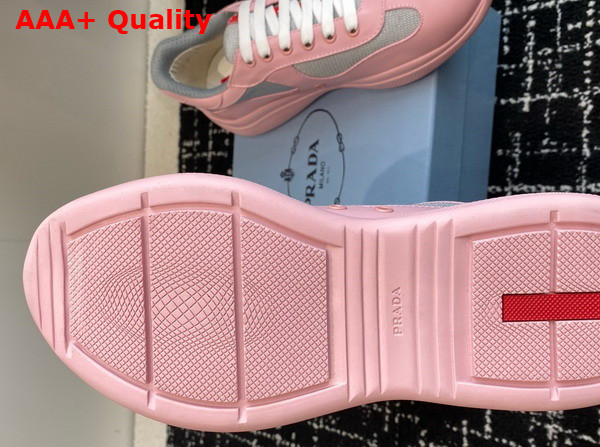 Prada Americas Cup Biker Fabric Sneakers in Alabaster Pink 3E6420 Replica