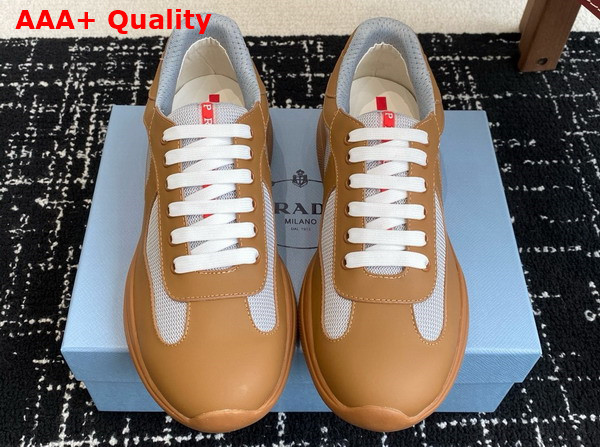 Prada Americas Cup Biker Fabric Sneakers in Brown 3E6420 Replica