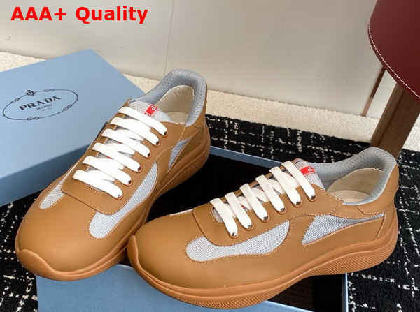 Prada Americas Cup Biker Fabric Sneakers in Brown 3E6420 Replica