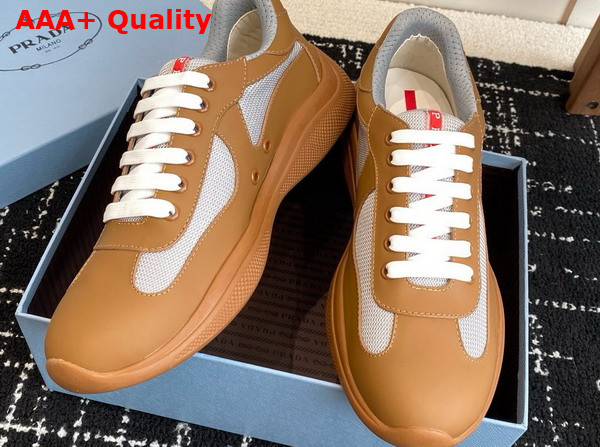Prada Americas Cup Biker Fabric Sneakers in Brown 3E6420 Replica