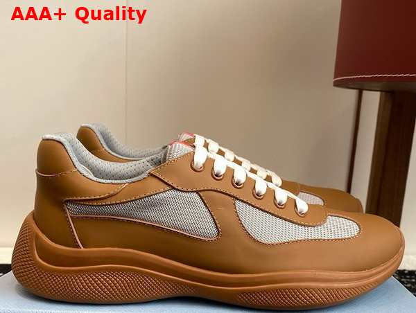 Prada Americas Cup Biker Fabric Sneakers in Brown 3E6420 Replica