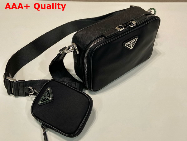 Prada Brique Re Nylon and Saffiano Leather Bag in Black 2VH070 Replica