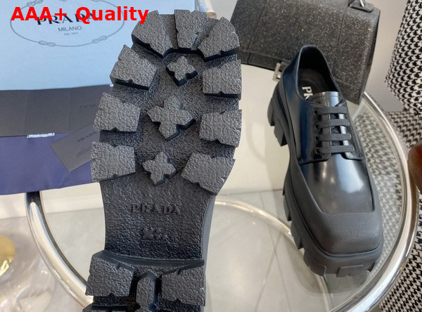 Prada Brushed Leather Derby Shoes in Black Replica
