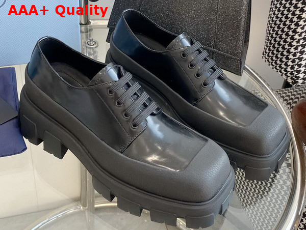 Prada Brushed Leather Derby Shoes in Black Replica