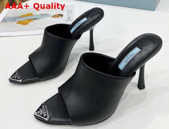Prada Brushed Leather High Heel Slides in Black 1XX638 Replica