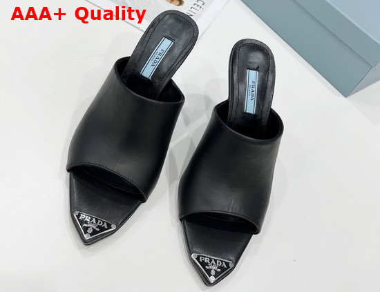 Prada Brushed Leather High Heel Slides in Black 1XX638 Replica