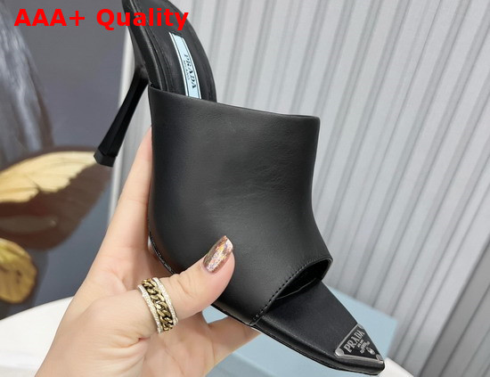 Prada Brushed Leather High Heel Slides in Black 1XX638 Replica