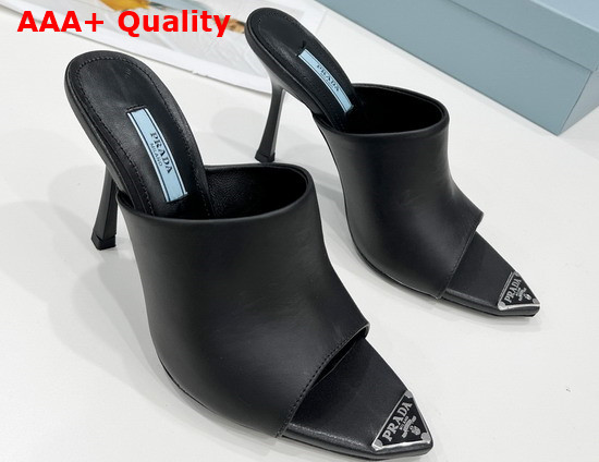 Prada Brushed Leather High Heel Slides in Black 1XX638 Replica
