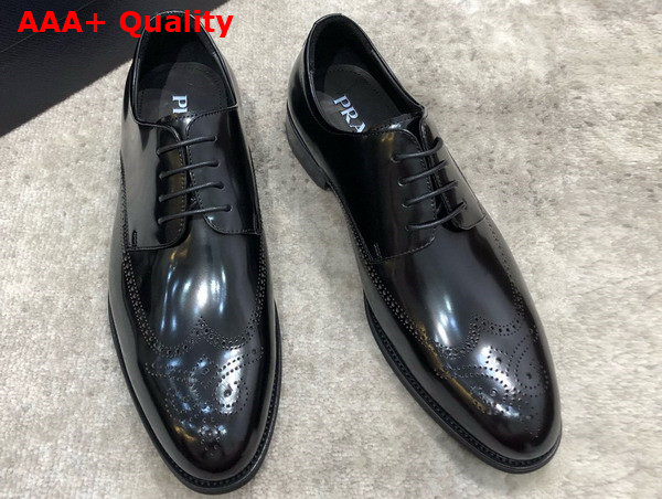 Prada Brushed Leather Lace Up Shoes in Black Perforated Leather Replica