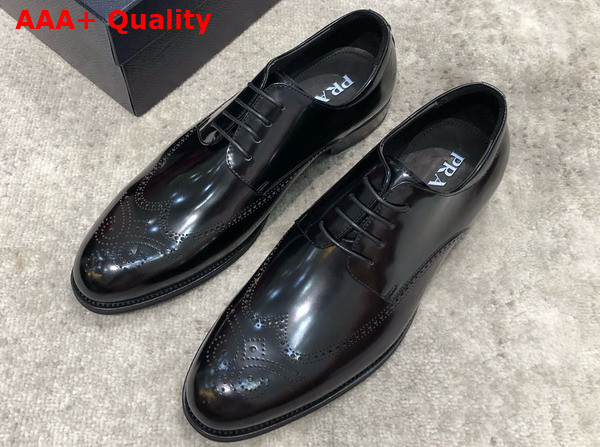 Prada Brushed Leather Lace Up Shoes in Black Perforated Leather Replica