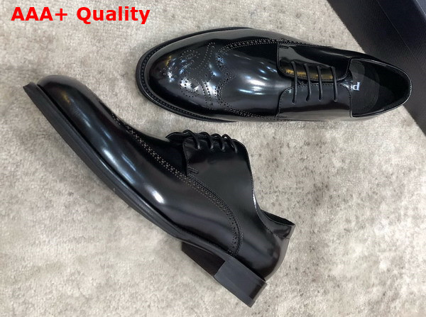 Prada Brushed Leather Lace Up Shoes in Black Perforated Leather Replica