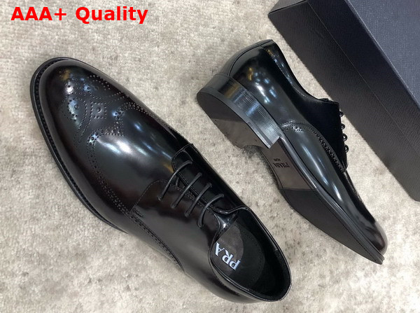 Prada Brushed Leather Lace Up Shoes in Black Perforated Leather Replica