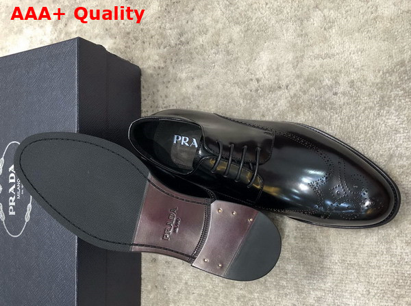 Prada Brushed Leather Lace Up Shoes in Black Perforated Leather Replica